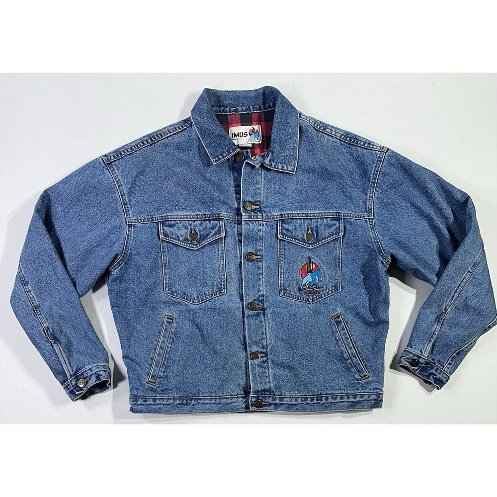 Vintage IMUS Santa Fe Denim Jacket USA Made Buffalo Cactus Lined Sz L